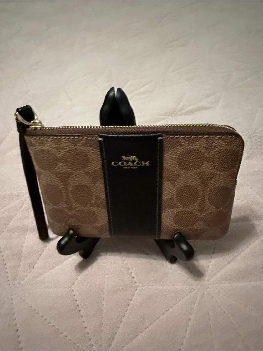 Coach Brown and Black Signature Zip Wristlet